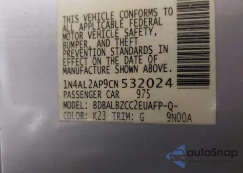 2012 Nissan Altima 2.5 S z USA, uszkodzony, nr VIN 1N4AL2AP9CN532024